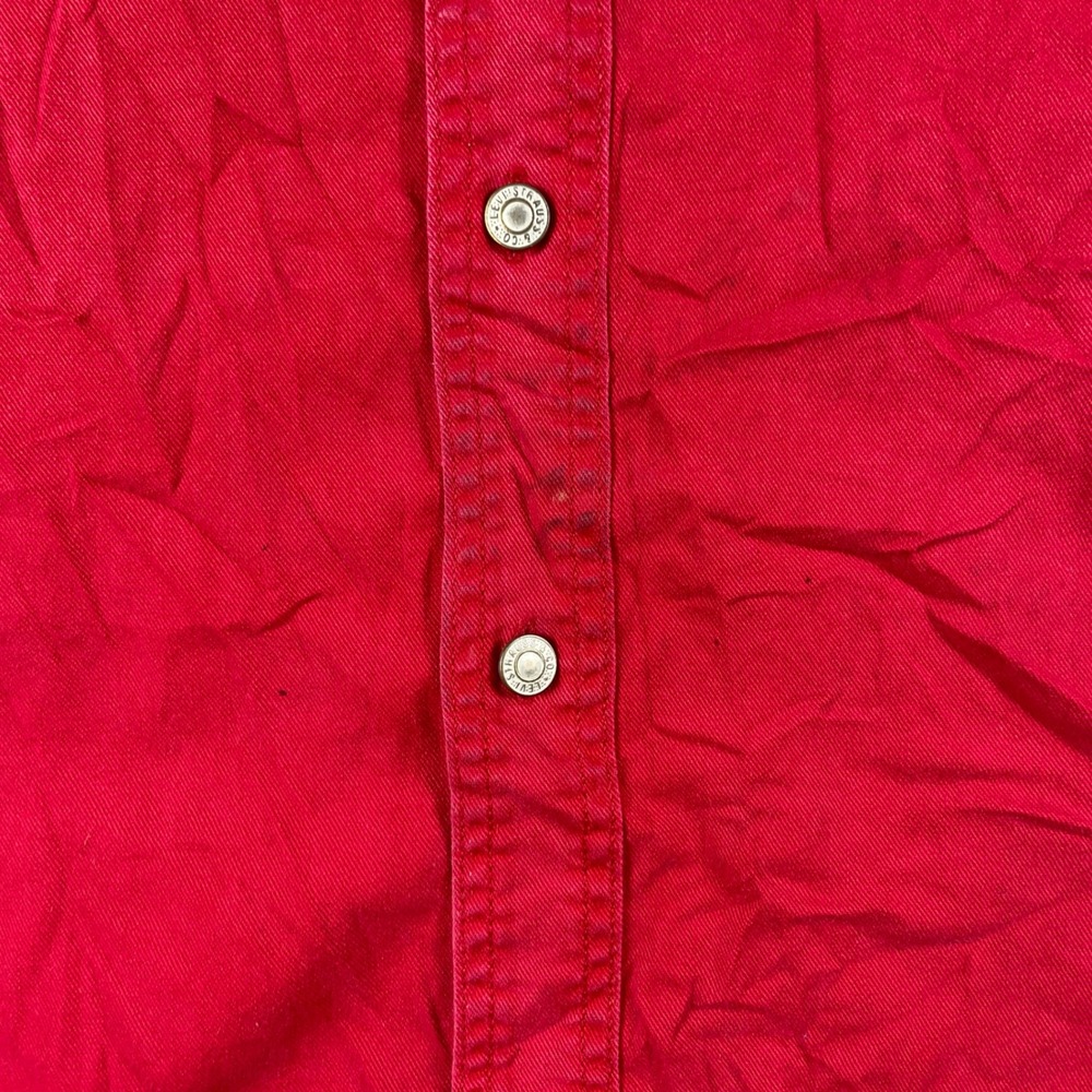Vintage Levi's Button Down Shirt Mens Large Red Cotton Twill Long Sleeve Red Tab - Picture 10 of 12